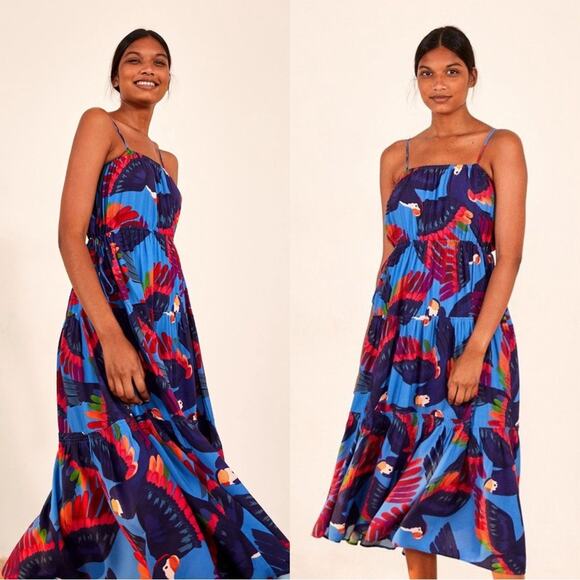 FARM Rio Rainbow Macaws Midi Dress - Picture 1 of 8